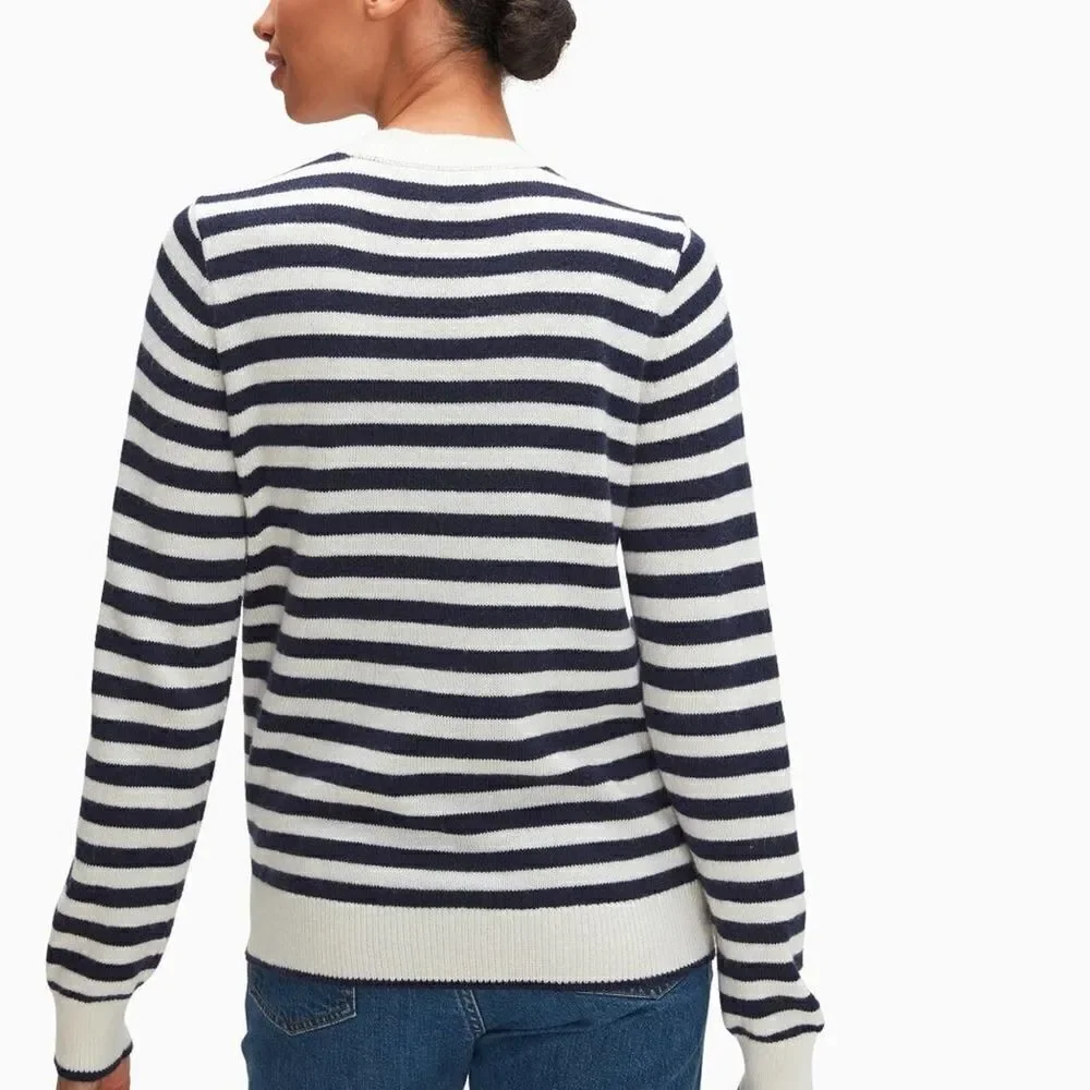 KATE SPADE Navy Striped Sail Boat Sweater MEDIUM